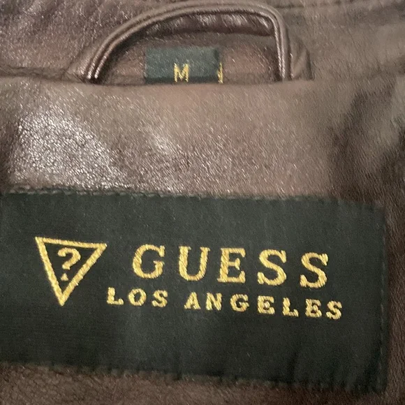 Womens Guess Jacket size Medium Brown Faux Leather Zip Up Jacket - Picture 4 of 9